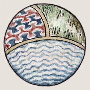 Ilustración medieval de una Tierra esférica, con compartimentos representando tierra, aire y agua (c. 1400).